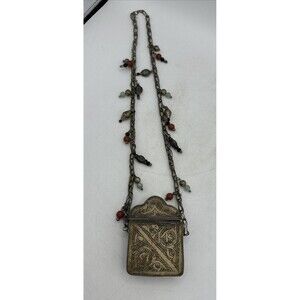 Vintage Prayer Box Holder Necklace Tibetan Beaded Chain Handmade